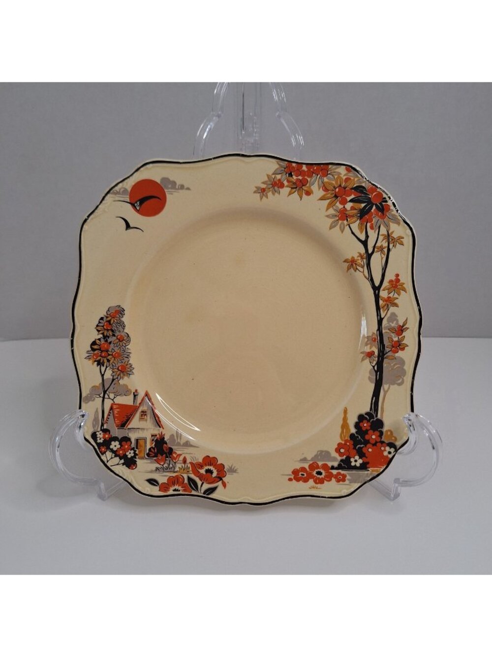 ANTIQUE J&G MEAKIN ENGLAND SQUARE LUNCHEON PLATE SYLVANIA PATTERN 1900'S